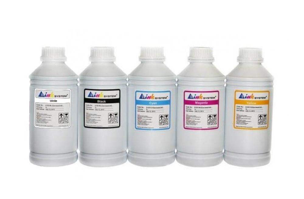 Комплект текстильных чернил INKSYSTEM, 1000 мл (4 цвета) + White 1000 мл изображение
